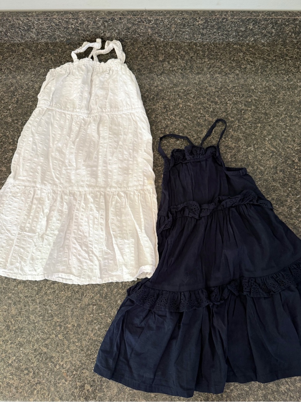 Girls' Tiered Sundress Set — White & Navy Lightweight Summer Dresses